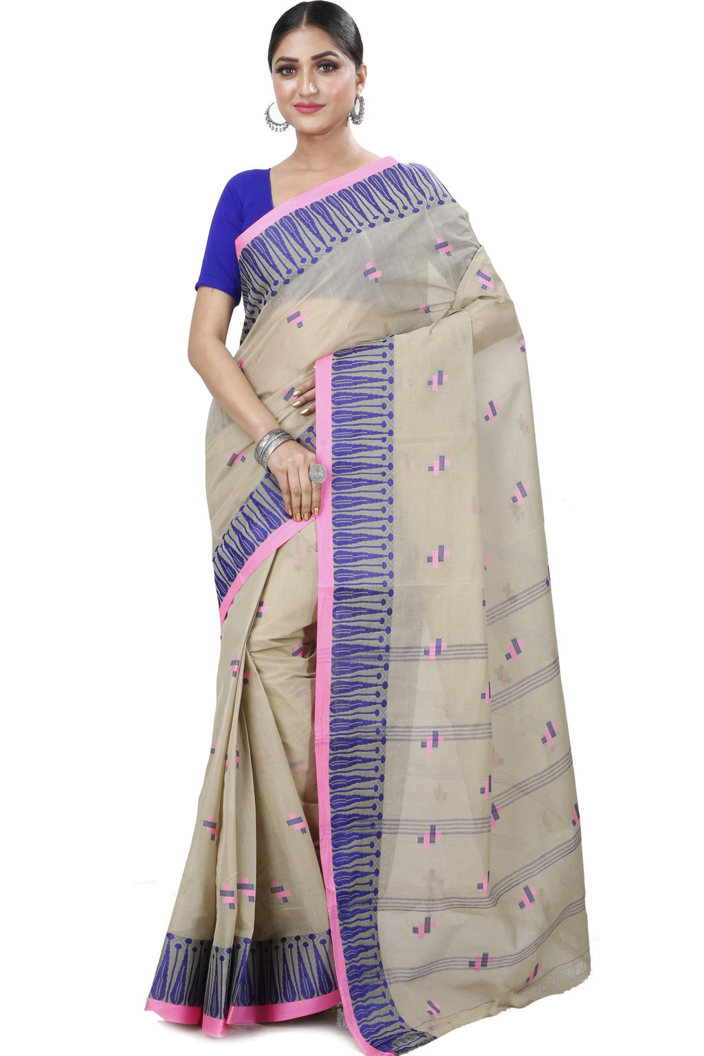 Grey Pure Cotton Simar Tant Saree (1040)